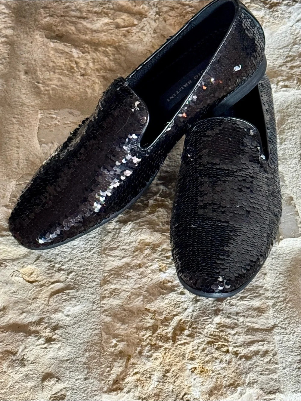 Giorgio Brutini Black Sequined Slip-On Loafers